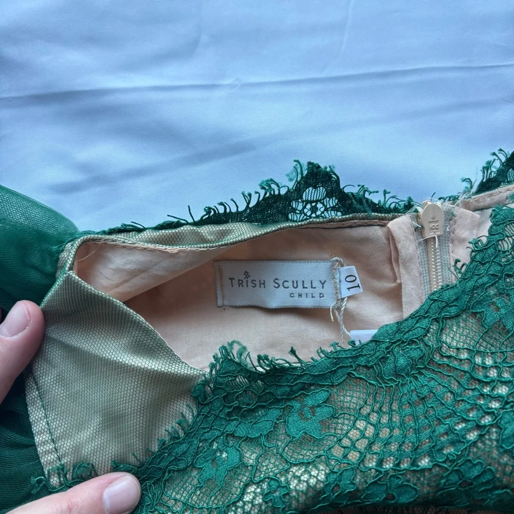 Trish Scully | Emerald and Cream Lace Gown Jr Bridesmaid Formal Kids Sz 10 NWT